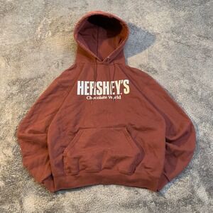Hersheys Chocolate World Hoodie Brown Graphic Pullover Sweatshirt Mens Medium